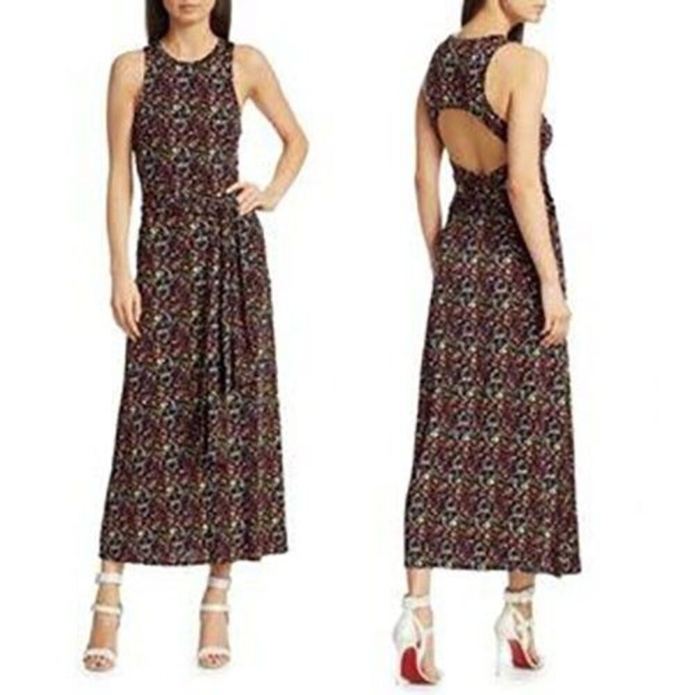 Tanya Taylor Octavia Maxi Dress Large Open Back Multiway Bow‎ Tie Back Colorful